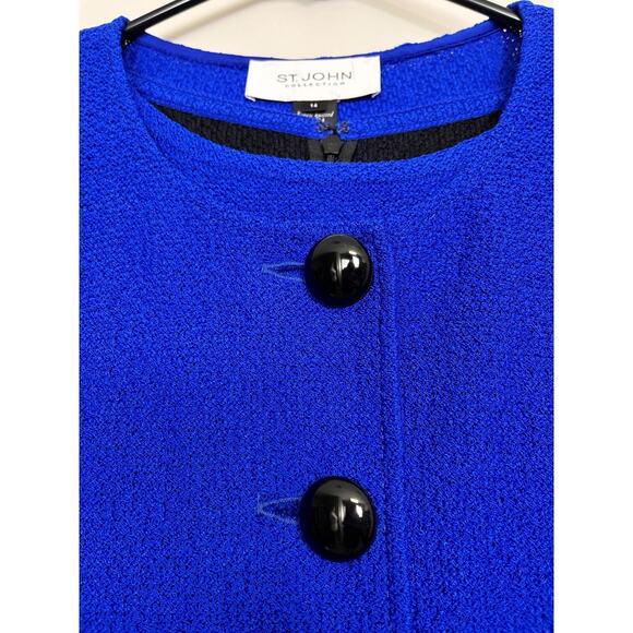 St. John Collection Black Blue 2 Piece Jacket Dress Set Santana Knit Size 12 14 - Picture 9 of 13